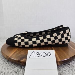 Vivaia Margot 2.0 Black White Checker Square Toe V-Cut Casual Flat Womens 41.5